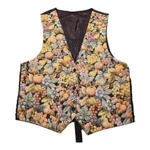 Womens Tapestry Fruit Floral‎ Vest Medium/ Large Floral Print Cottage Vintage